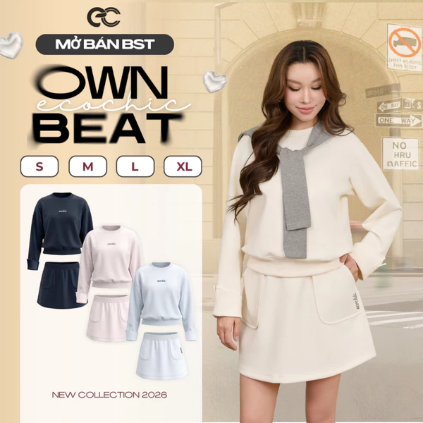 [LIVE KOL] Set váy bộ ECOCHIC SB01 Áo Cổ Tròn Basic Chân Váy Chữ A Logo Thêu Chất Liệu Cao Cấp Mềm MỊn