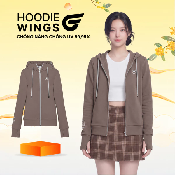 Áo Khoác Nữ Hoodie Wings Cotton Chống Nắng Chống UV 99.95% LIME ORANGE