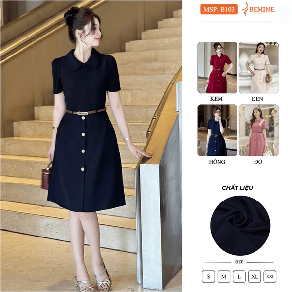 Đầm thiết kế BEMINE cổ đức khóa kéo trước dáng chữ A phù hợp đi làm-B103