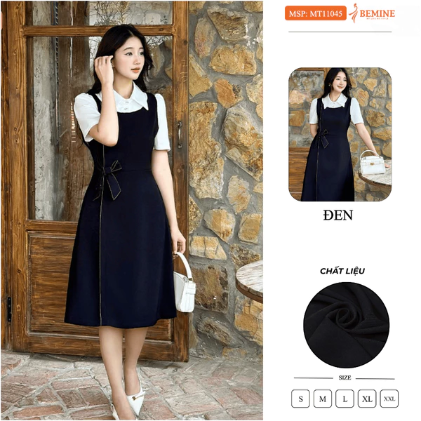 Đầm thiết kế BEMINE cổ đức eo đính nơ dáng chữ A phù hợp đi làm-MT11045