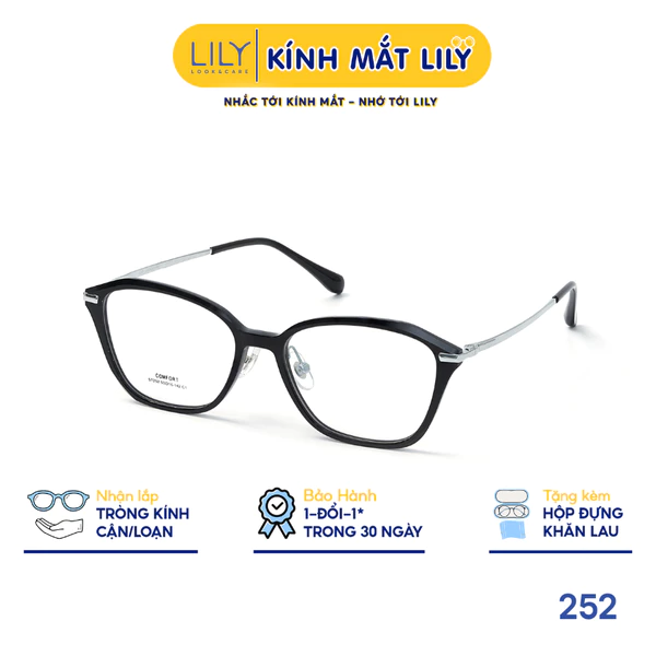 Gọng kính mắt mèo nam nữ LILYEYEWEAR chất liệu nhựa phối càng Titan cao cấp kiểu dáng hiện dại thời trang 252