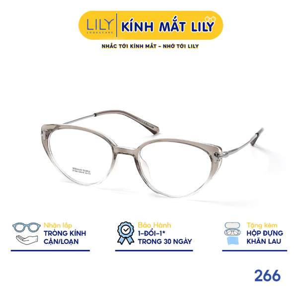 Gọng kính mắt mèo nam nữ LILYEYEWEAR chất liệu nhựa phối càng Titan cao cấp kiểu dáng hiện dại thời trang 266