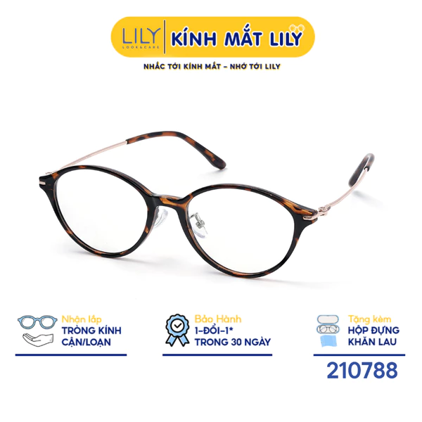 Gọng kính mắt Oval nam nữ LILYEYEWEAR chất liệu nhựa phối càng kim loại cao cấp, kiểu dáng hiện đại thời trang 210788