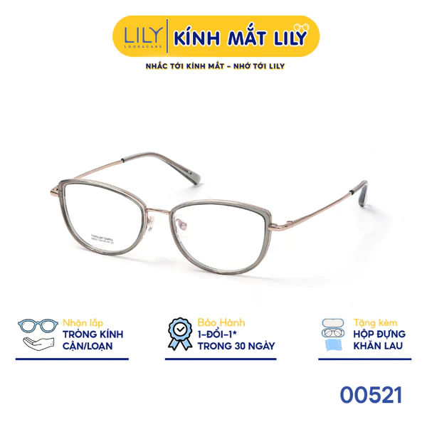 Gọng kính mắt mèo nam nữ LILYEYEWEAR chất liệu nhựa phối càng Titan cao cấp kiểu dáng hiện dại thời trang 00521