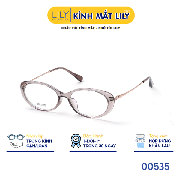 Gọng kính Oval nam nữ LILYEYEWEAR chất liệu nhựa phối càng Titan cao cấp kiểu dáng hiện dại thời trang 00535