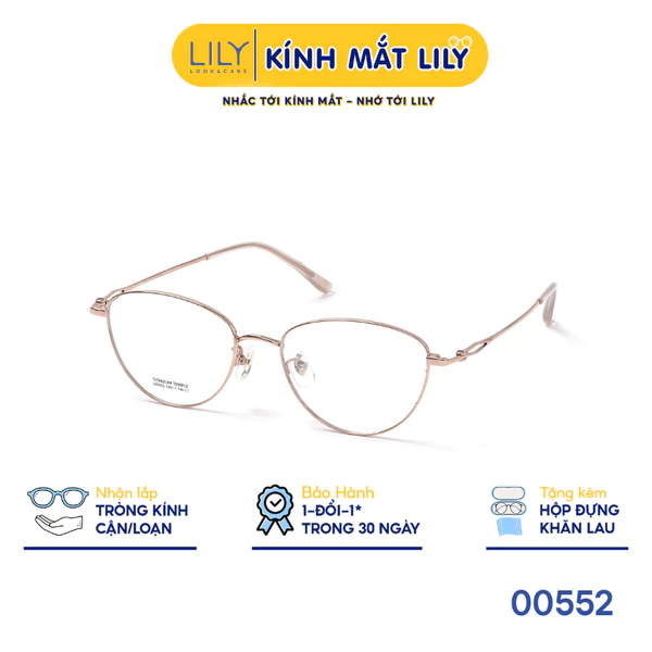 Gọng kính mắt mèo nam nữ LILYEYEWEAR chất liệu Titan cao cấp kiểu dáng hiện dại thời trang 00552