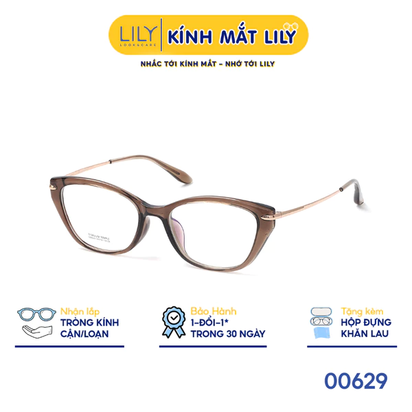 Gọng kính mắt mèo nam nữ LILYEYEWEAR chất liệu nhựa phối càng Titan cao cấp kiểu dáng hiện dại thời trang 00629