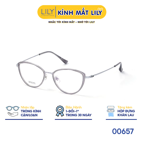 Gọng kính mắt mèo nam nữ LILYEYEWEAR chất liệu nhựa phối càng Titan cao cấp kiểu dáng hiện dại thời trang 00657