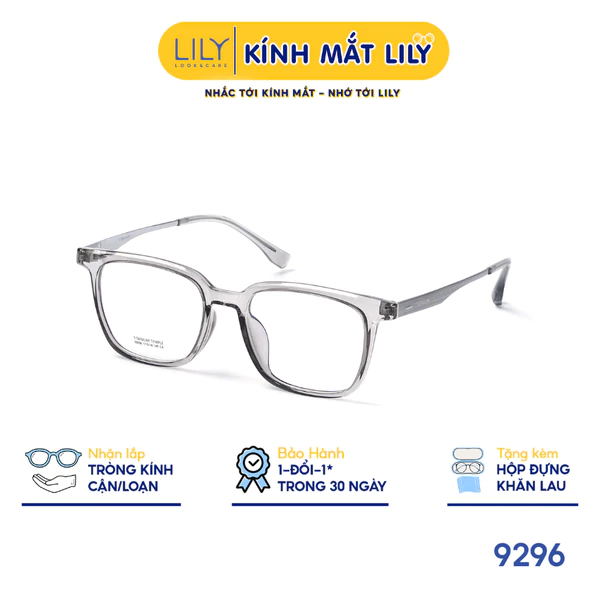 Gọng kính vuông nam nữ LILYEYEWEAR chất liệu nhựa phối càng Titan cao cấp kiểu dáng hiện dại thời trang 9296