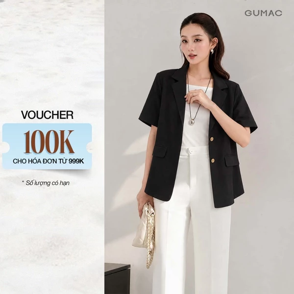 Áo Blazer Nữ GUMAC Form Suông Tay Ngắn Đính 2 Nút Trang Trí Túi Mổ Dễ Phối Đồ OWG10151