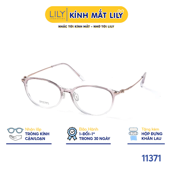Gọng kính Oval nam nữ LILYEYEWEAR chất liệu nhựa phối càng Titan cao cấp kiểu dáng hiện dại thời trang 11371