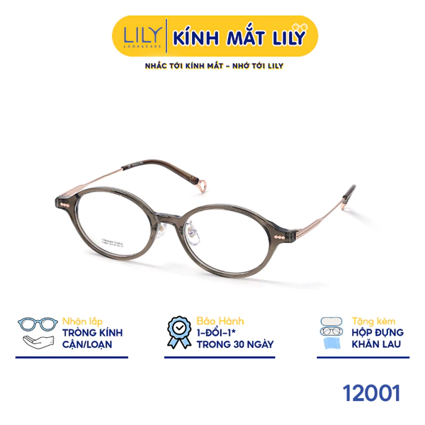 Gọng kính Oval nam nữ LILYEYEWEAR chất liệu nhựa phối càng Titan cao cấp kiểu dáng hiện dại thời trang 12001