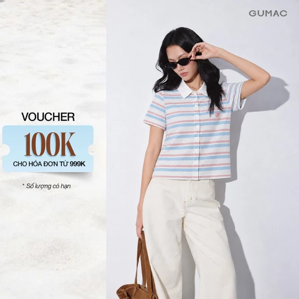 Áo Polo Nữ Gmorning - GUMAC Form Slim Tay Ngắn Cổ Polo Phối Bo Trắng Thêu Cỏ 4 Lá Gmorning YAPG10029
