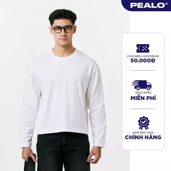 Áo thun cổ tròn dài tay PEALO form boxy cotton 250gsm cao cấp SPT4