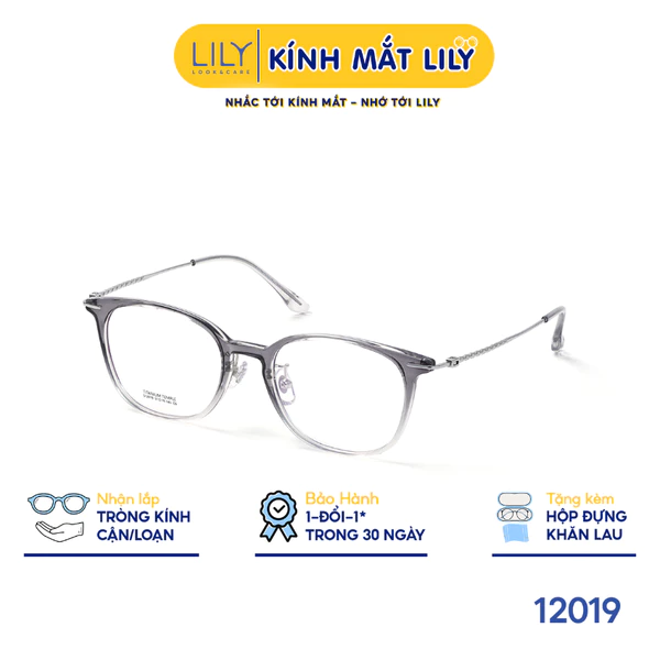 Gọng kính vuông bo góc nam nữ LILYEYEWEAR chất liệu nhựa phối càng Titan cao cấp kiểu dáng hiện đại thời trang 12019