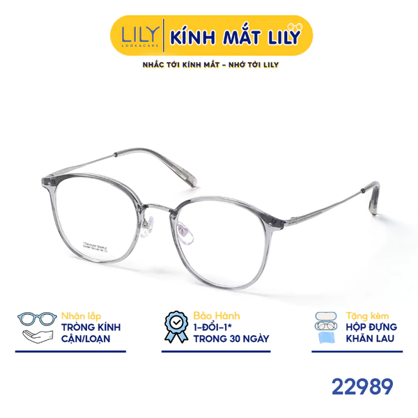 Gọng kính tròn nam nữ LILYEYEWEAR chất liệu nhựa phối càng Titan cao cấp kiểu dáng hiện đại thời trang 22989