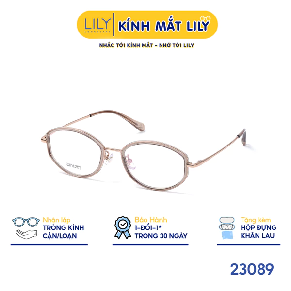 Gọng kính Oval nam nữ LILYEYEWEAR chất liệu nhựa phối càng Titan cao cấp kiểu dáng hiện đại thời trang 23089