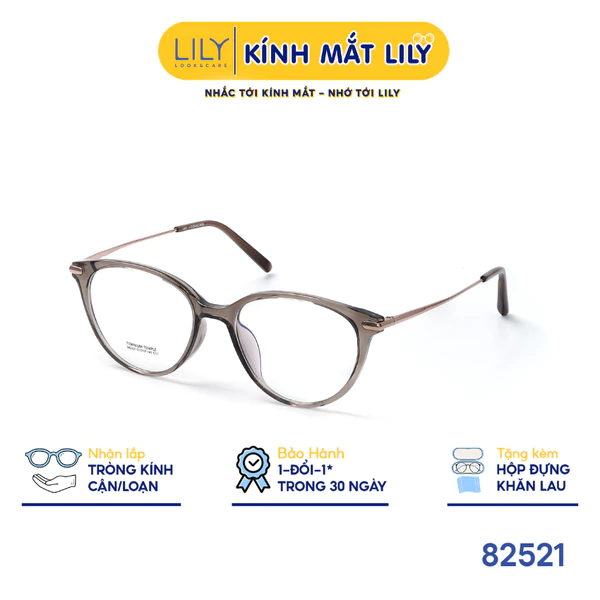 Gọng kính mắt mèo nam nữ LILYEYEWEAR chất liệu nhựa phối càng Titan cao cấp kiểu dáng hiện đại thời trang 82521
