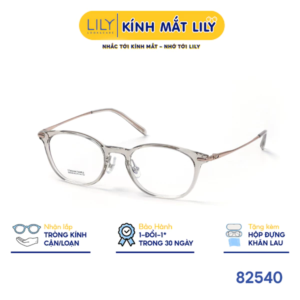 Gọng kính vuông bo góc nam nữ LILYEYEWEAR chất liệu nhựa phối càng Titan cao cấp kiểu dáng hiện đại thời trang 82540