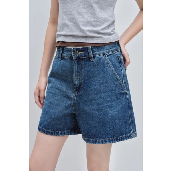 LIBÉ WORKSHOP - Quần jeans ngắn ống suông màu xanh dương 6860
