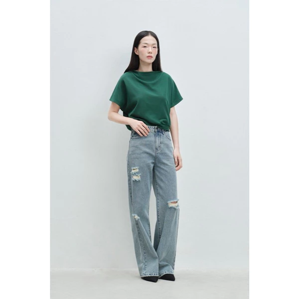 Quần jeans wash dài ống suông rộng màu xanh dương nhạt LIBÉ WORKSHOP 7225