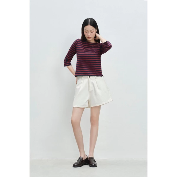 LIBÉ WORKSHOP - Quần jeans ngắn ống rộng lưng dưới rốn màu trắng -7292