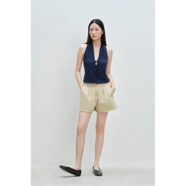 LIBÉ WORKSHOP - Quần jeans ngắn ống rộng màu be 7344