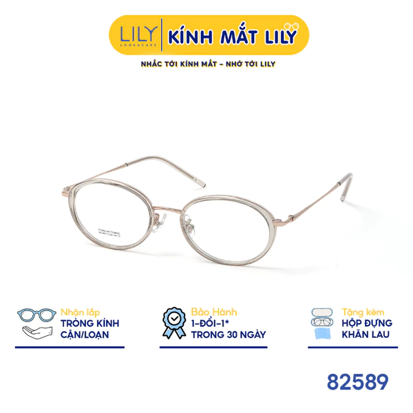 Gọng kính Oval nam nữ LILYEYEWEAR chất liệu nhựa phối càng Titan cao cấp kiểu dáng hiện đại thời trang 82589