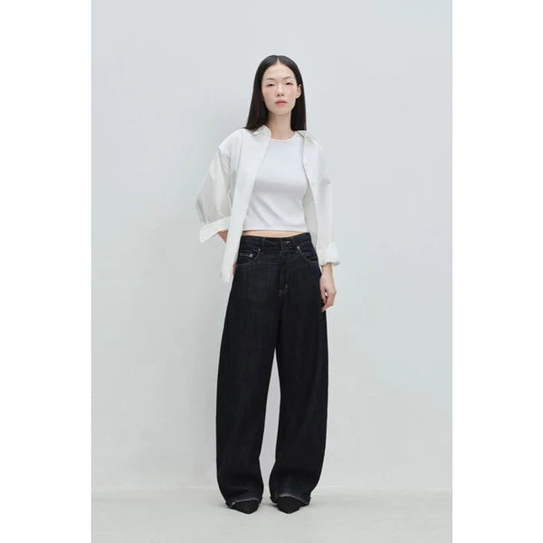 LIBÉ WORKSHOP - Quần jeans ống cong cạp trễ xanh dương đậm 7636