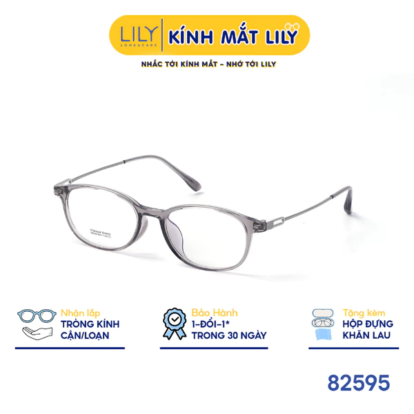 Gọng kính Oval nam nữ LILYEYEWEAR chất liệu nhựa phối càng Titan cao cấp kiểu dáng hiện đại thời trang 82595