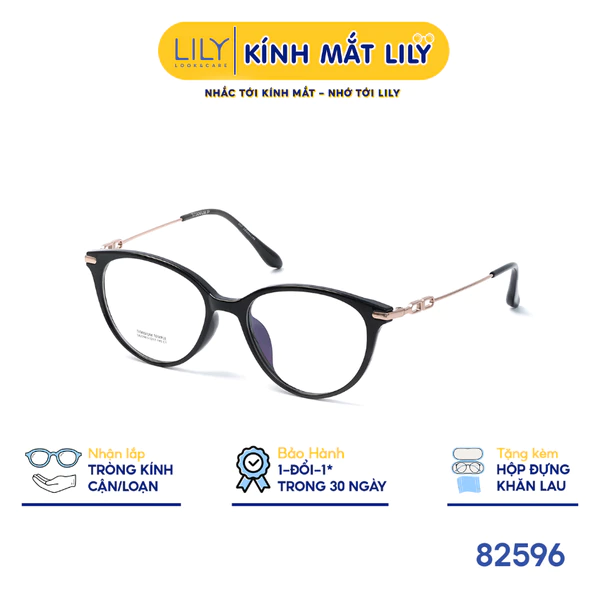 Gọng kính mắt mèo nam nữ LILYEYEWEAR chất liệu nhựa phối càng Titan cao cấp kiểu dáng hiện đại thời trang 82596