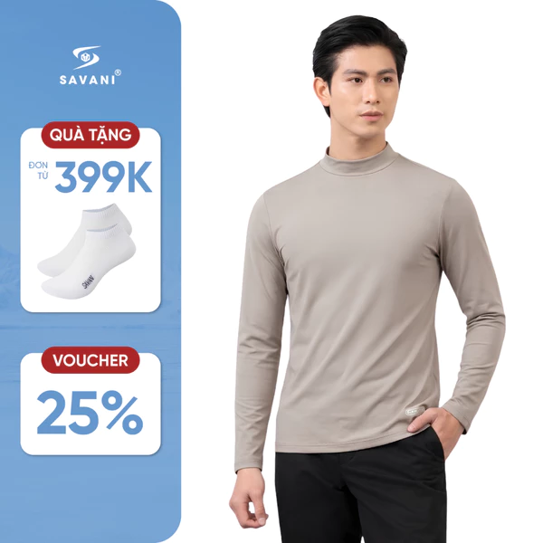 Áo Giữ Nhiệt Dài Tay Nam SAVANI Cổ Cao, Chất Vải Mềm Mịn, Co Dãn Tốt, Nhiều Màu Sắc MGNC003W6
