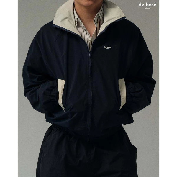 basé JACKET 05 - Áo Khoác Gió Navy Phối Trắng Kem - de basé