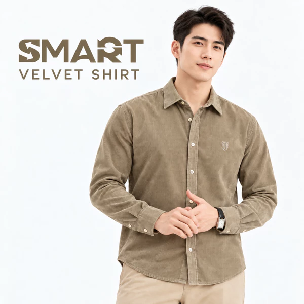 Sơ mi dài tay VELVET SHIRT TORANO nhung tăm regularfit thêu logo ngực trẻ trung, hiện đại GATB301