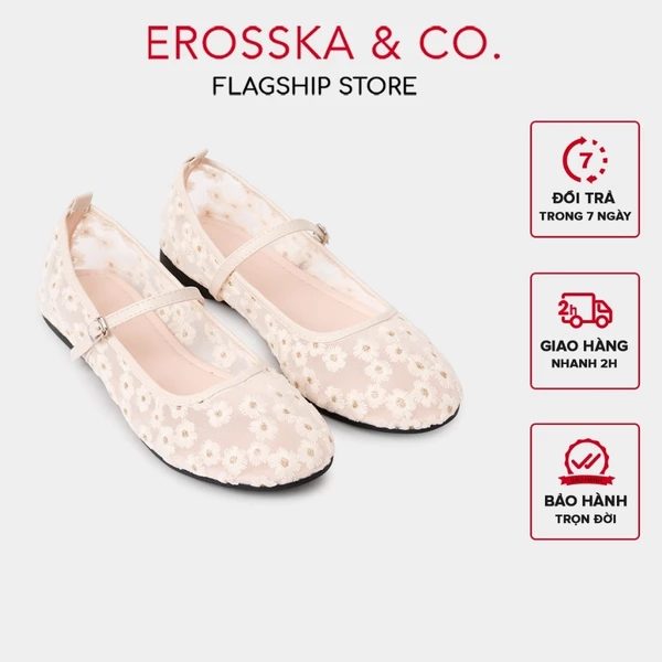 Giày búp bê nữ balletcore lưới phối hoa quai ngang kiểu dáng basic màu kem - EL125