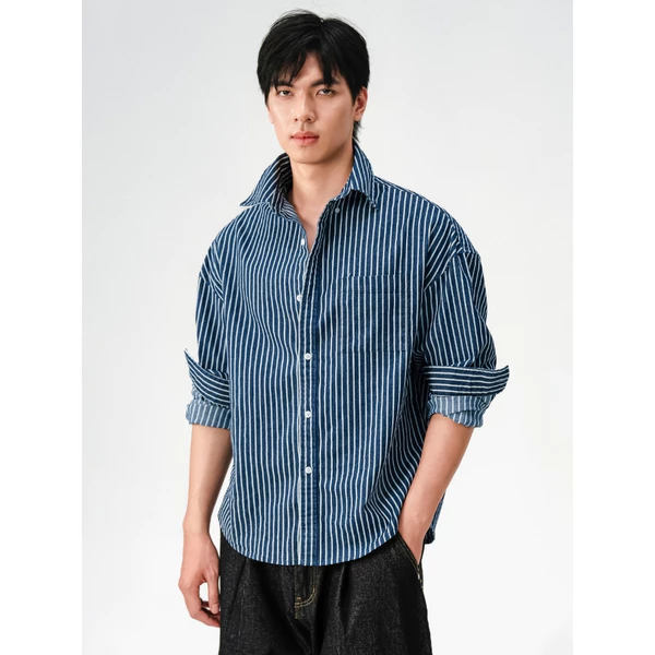 Áo Sơ Mi Nam B Brown Dài Tay Vải Denim Kẻ Sọc Phom Relax Cổ Button Down – Harrison Striped Denim Shirts B Brown