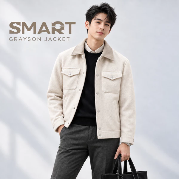 Áo khoác 2 lớp dạ GRAYSON JACKET TORANO cổ bẻ thêu logo tay, Cản Gió, Giữ ấm GWCT891