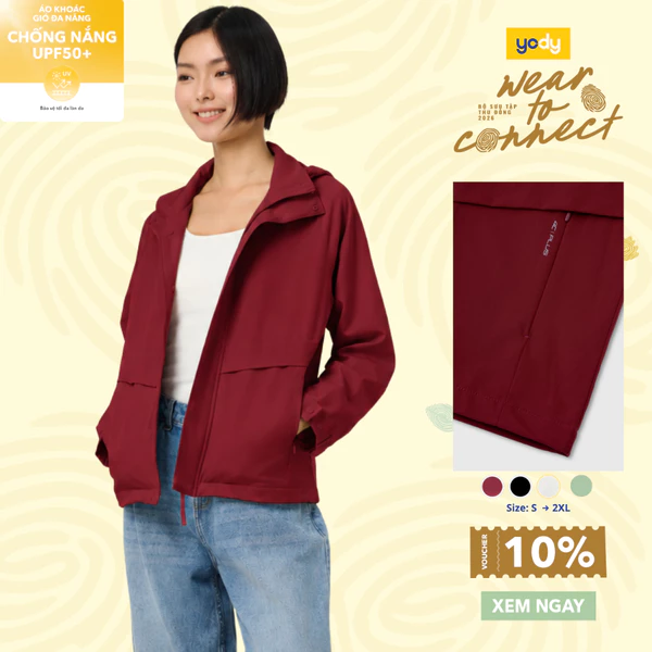 Áo khoác gió nữ 4C Plus YODY cản gió, chống nắng, trượt nước, bản nâng cấp 2026 WCWC26F012