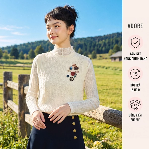 Áo Gile len trắng kem đính pins - 512KN2004 ADORE