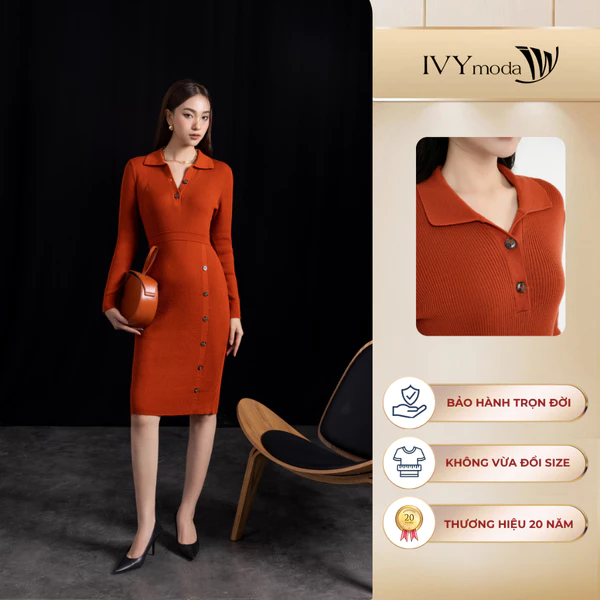 Đầm len lông cừu dáng ôm nữ (giảm 1 size) IVY moda MS 42M7842