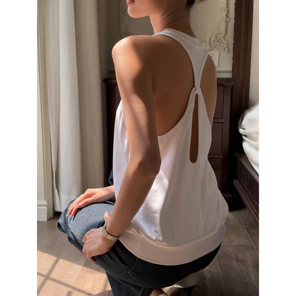 RUBIES Aiyu Top - Áo Thun Nữ Dáng Suông Tank Top Sát Nách 3 Lỗ Cổ Tròn