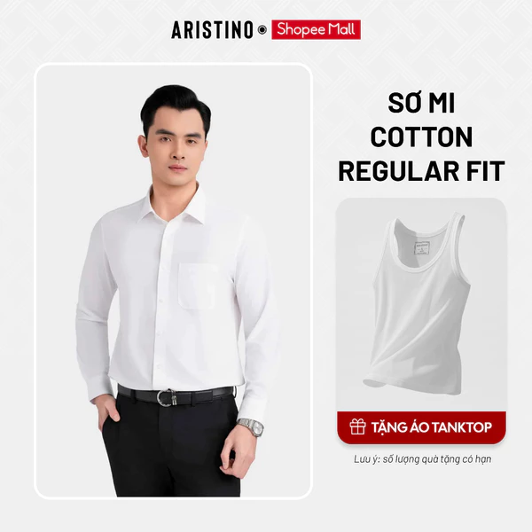 ARISTINO Áo Sơ Mi Trắng Nam Dài Tay Business Regular Fit 1LS610EDP01 100% Cotton Mềm Mại Thoáng Mát Thấm Hút Tốt
