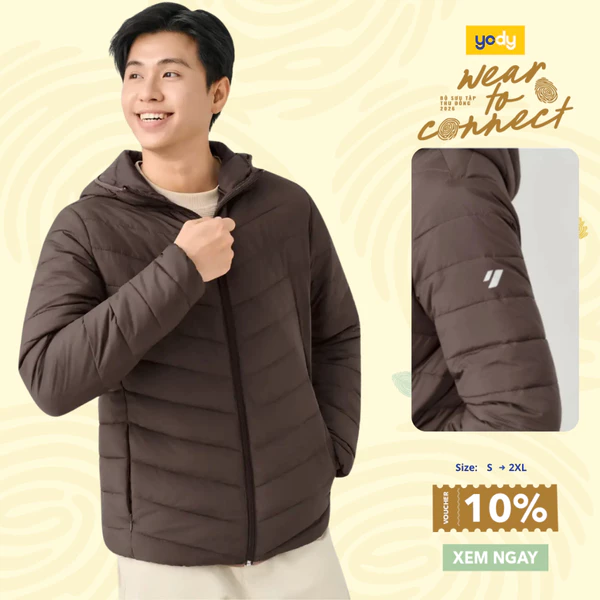 Áo khoác phao nam YODY siêu nhẹ giữ ấm tốt mũ liền thoải mái mềm mại MCPJ26F011