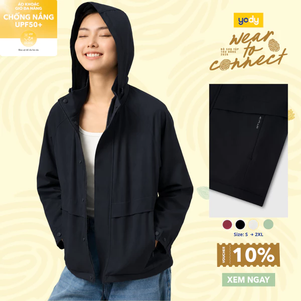 Áo khoác gió nữ YODY 4C Plus dáng suông cản gió chống nắng WCWC26F012