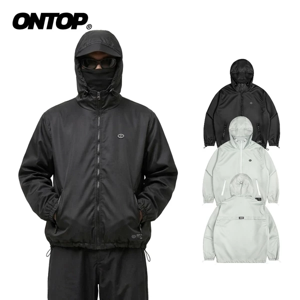 Áo khoác dù nam có mũ 2 lớp ONTOP cản gió có túi trong màu đen, xám Windward Jacket | O-AK3