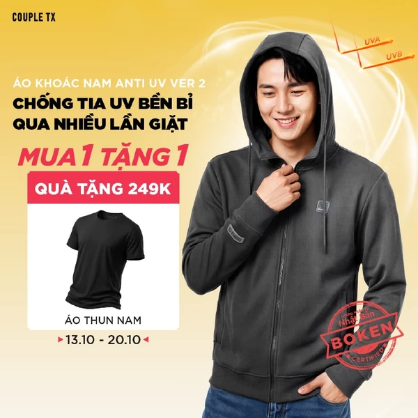 Áo Khoác Chống Nắng Nam Couple TX Anti UV 98% UPF 50++ Original Thoáng Khí Mũ Rộng Vành Form Vừa MOK 1064