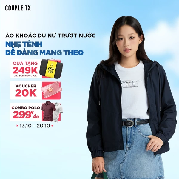 Áo Khoác Dù Nữ Couple TX Recycle 2 Lớp Cản Gió Trơn Basic Nhiều Màu Phối Lưới Thoáng Khí Form Rộng WOP 2105