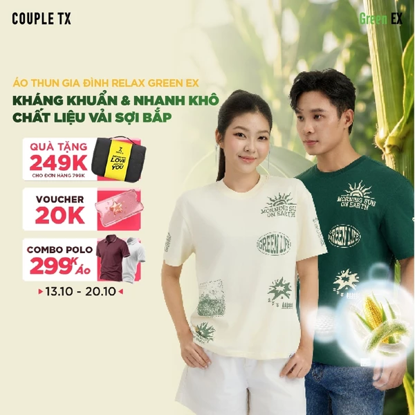 Áo Thun Gia Đình Couple TX Green EX Green Life Vải Sorona Sợi Bắp Thấm Hút Co Giãn SS26 Form Rộng TS 512
