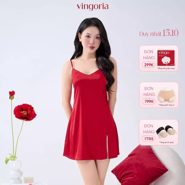 Váy ngủ lụa 2 dây mặc nhà VINGO/VINGORIA thu đông N223