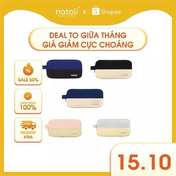 Bóp viết nhiều ngăn NATOLI, hộp bút cute chống nước đựng bút đa năng - BST Simple Duo Pen Case T23